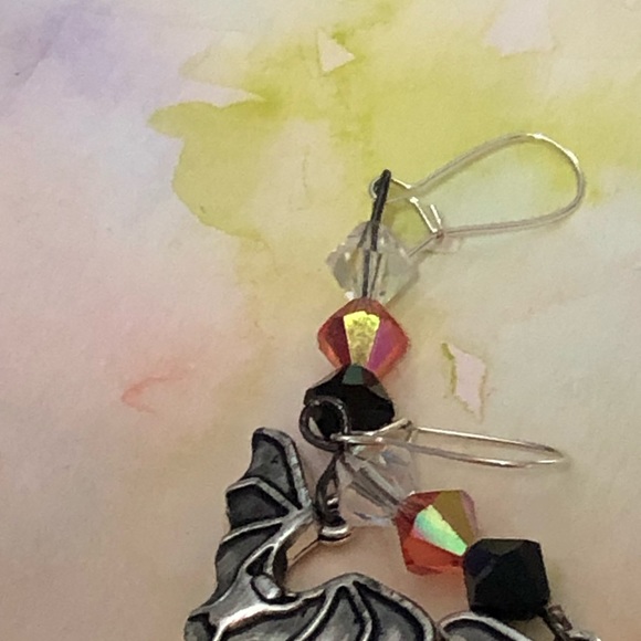 Czech crystal bat leverback  earrings - Picture 8 of 10